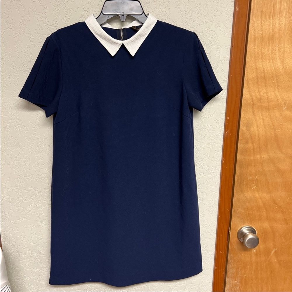 Zara Navy Blue White Collar Shift Dress Size M